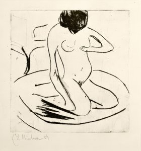 Badende voor ijzeren kachel door Ernst Ludwig Kirchner